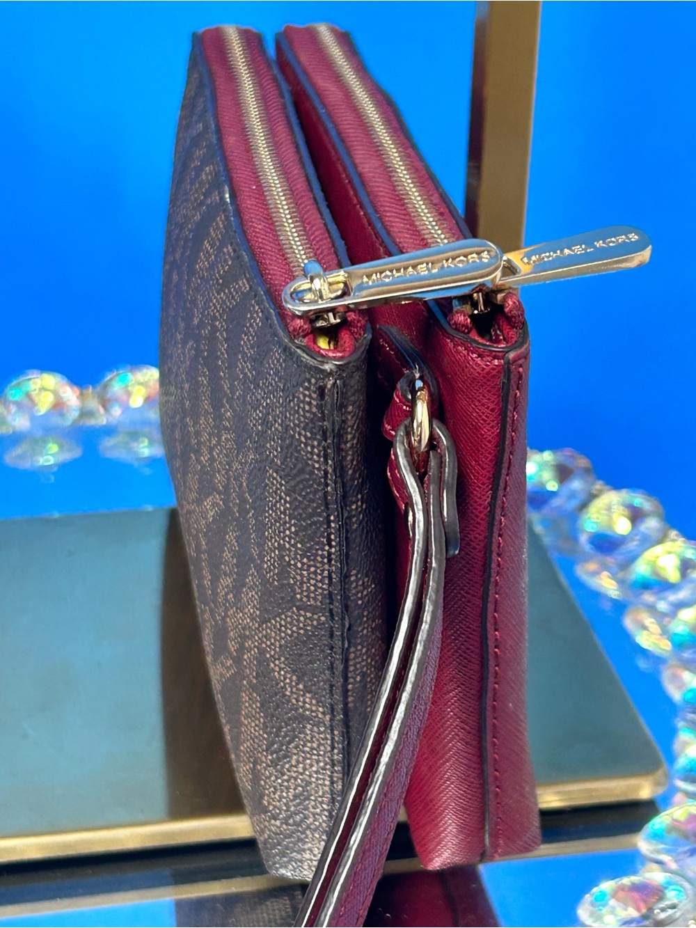 MICHAEL KORS Cherry Red Double-Zip Wristlet - Picture 3 of 13